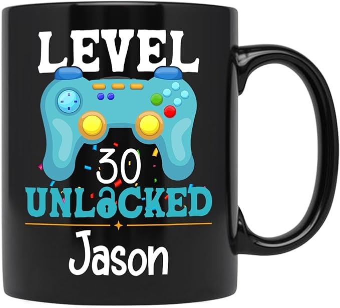 Level Unlocked Coffee Cup For Men Women, Level Unlocked Mug, Customized Birthday Gifts For Gamer/Gaming Lovers, Personalized Happy Birthday Ceramic Mug, Birthday Gift Idea, Black Cup 11oz or 15oz