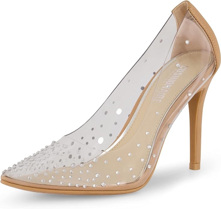CUSHIONAIRE Women's Glam Clear Rhinestone Dress Pump +Memory Foam