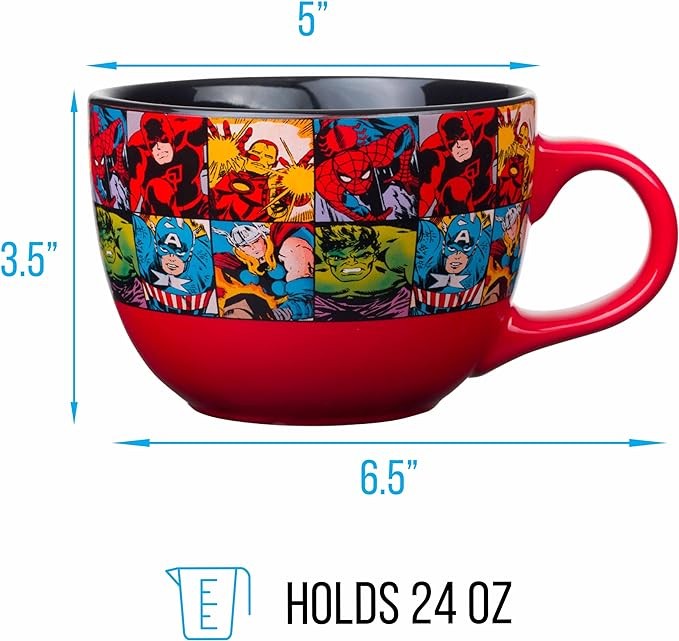 Silver Buffalo Marvel Comics Heroes Avengers Grid Oversized Ceramic Coffee Mug Featuring Spider-Man, Captain America, Thor, Hulk, and Iron Man, 24-Ounces