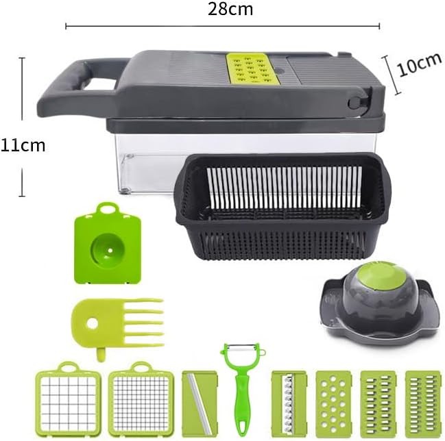 Vegetable Chopper,14 in 1 Multifunctional Food Chopper Pro Onion Mincer Kitchen Veggie Gadgets Slicer Dicer Cutter With 8 Blades & Strainer Basket,Carrot Potato Egg Slicer Cheese Grater With Container
