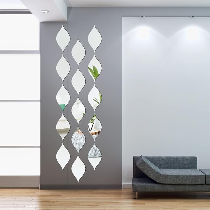 Amyhill 15 Pack Acrylic Mirror Wall Stickers Teardop Mirror Stickers Wall Decor Wavy Mirror Stickers Removable 3D Wall Decals Art for Living Room Bathroom Home Decoration(Silver, Teardrop)