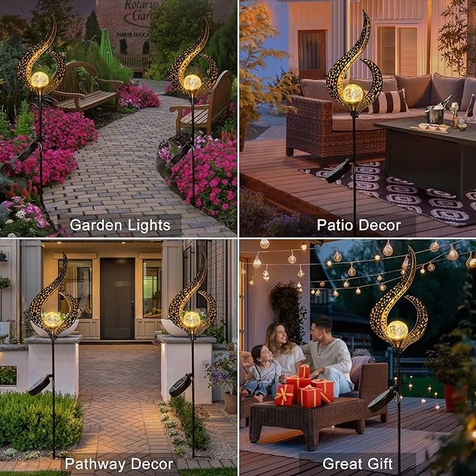 HOMEIMPRO Outdoor Solar Lights Garden Stake Lights, Crackle Glass Globe,Waterproof LED Christmas Gift Fairy Lights for Pathway,Lawn,Patio or Courtyard (Bronze)