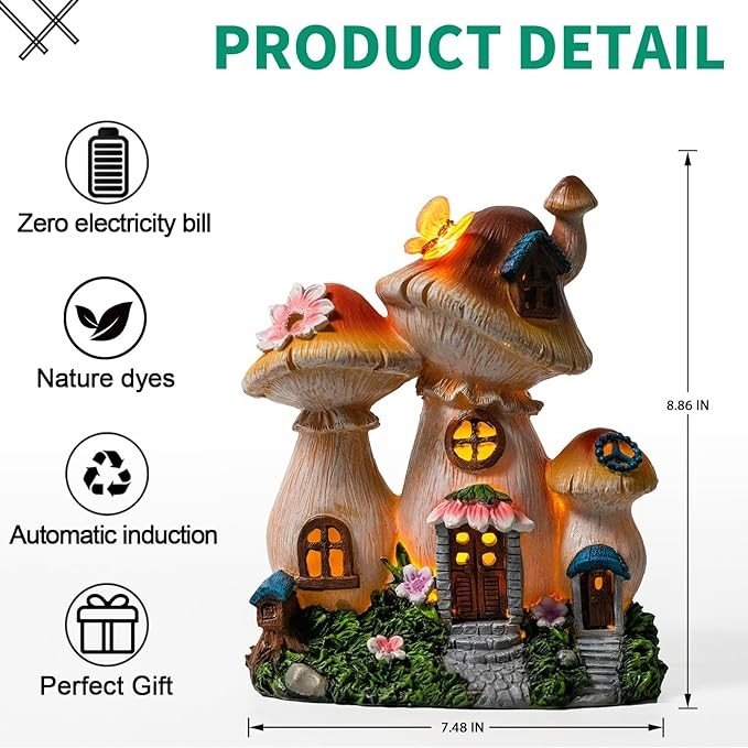 MXwcy Solar Mushroom Garden Statue Lights Fairy Garden Miniature Yard Art Outdoor Lawn Decor for Porch Patio Yard Plant Stands Unique Housewarming Gift