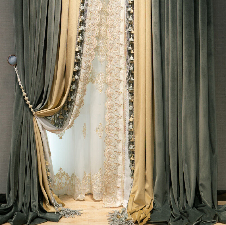 American Dark green luxury velvet thick cloth blackout curtain tulle drape C1408