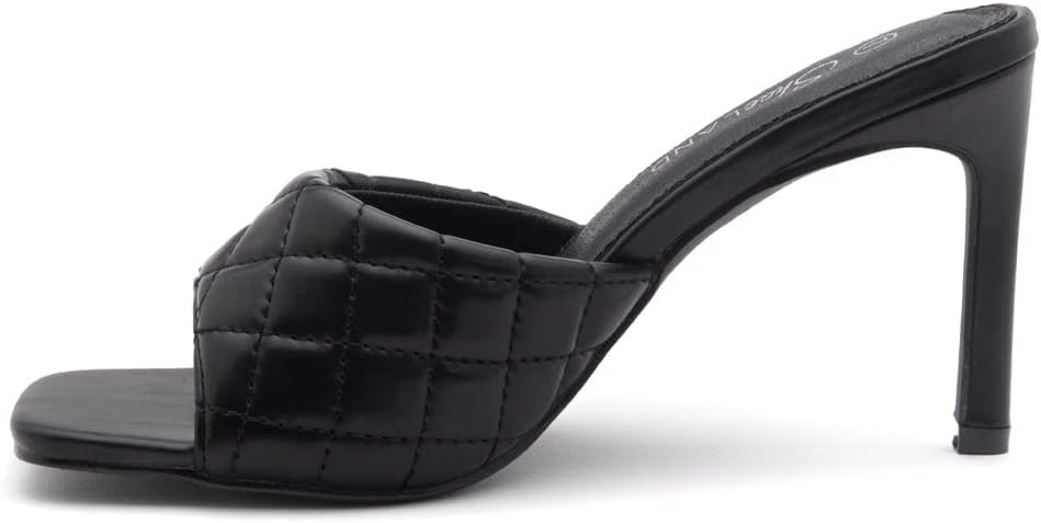 Shoe Land Womens Melrose High Heel Sandals Square Open Toe Quilted Single Band Slip on Heeled Mules