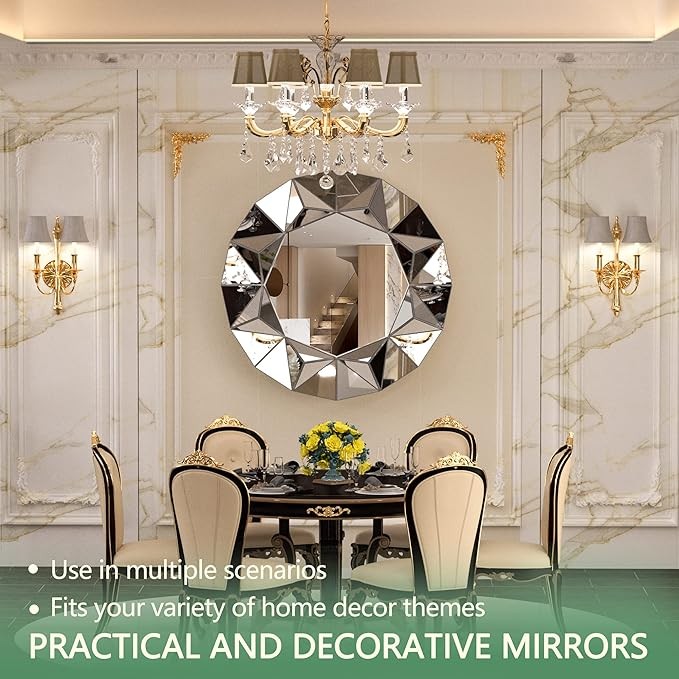 Hasipu Wall Mirrors Decorative, 32" Mirror Wall Decor, Beveled Edge Frameless Wall Mount Round Mirror for Living Room