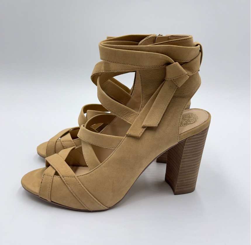 Vince Camuto Sammson Sandals Womens Size 10 Tan Strappy Leather Zip