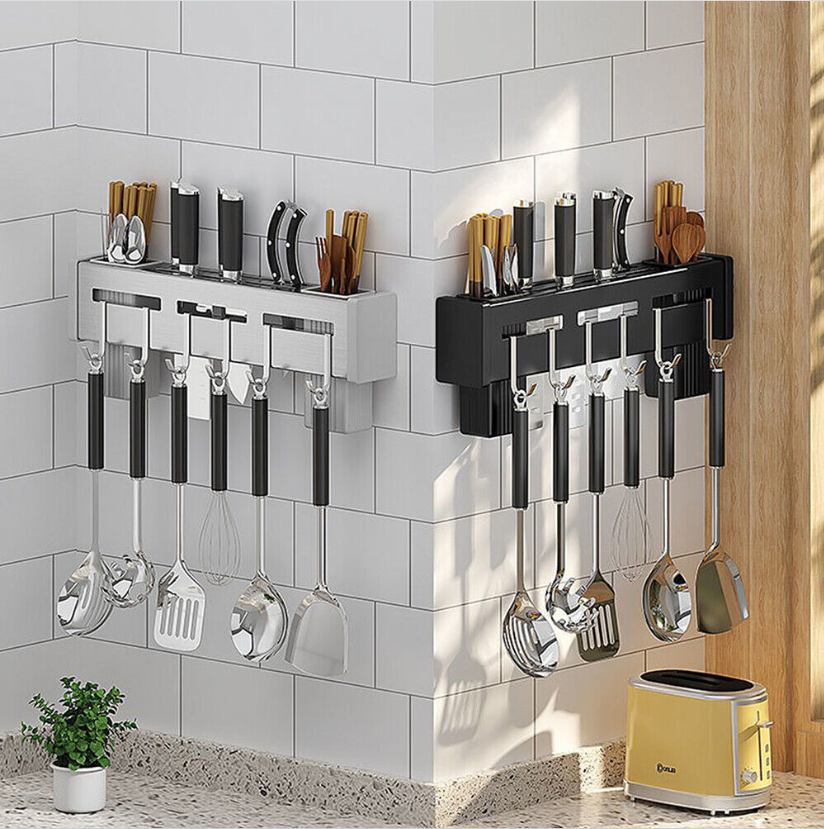 Wall Mount Knife Storage Holder Hanging Rack Kitchen Tool Household Stainless