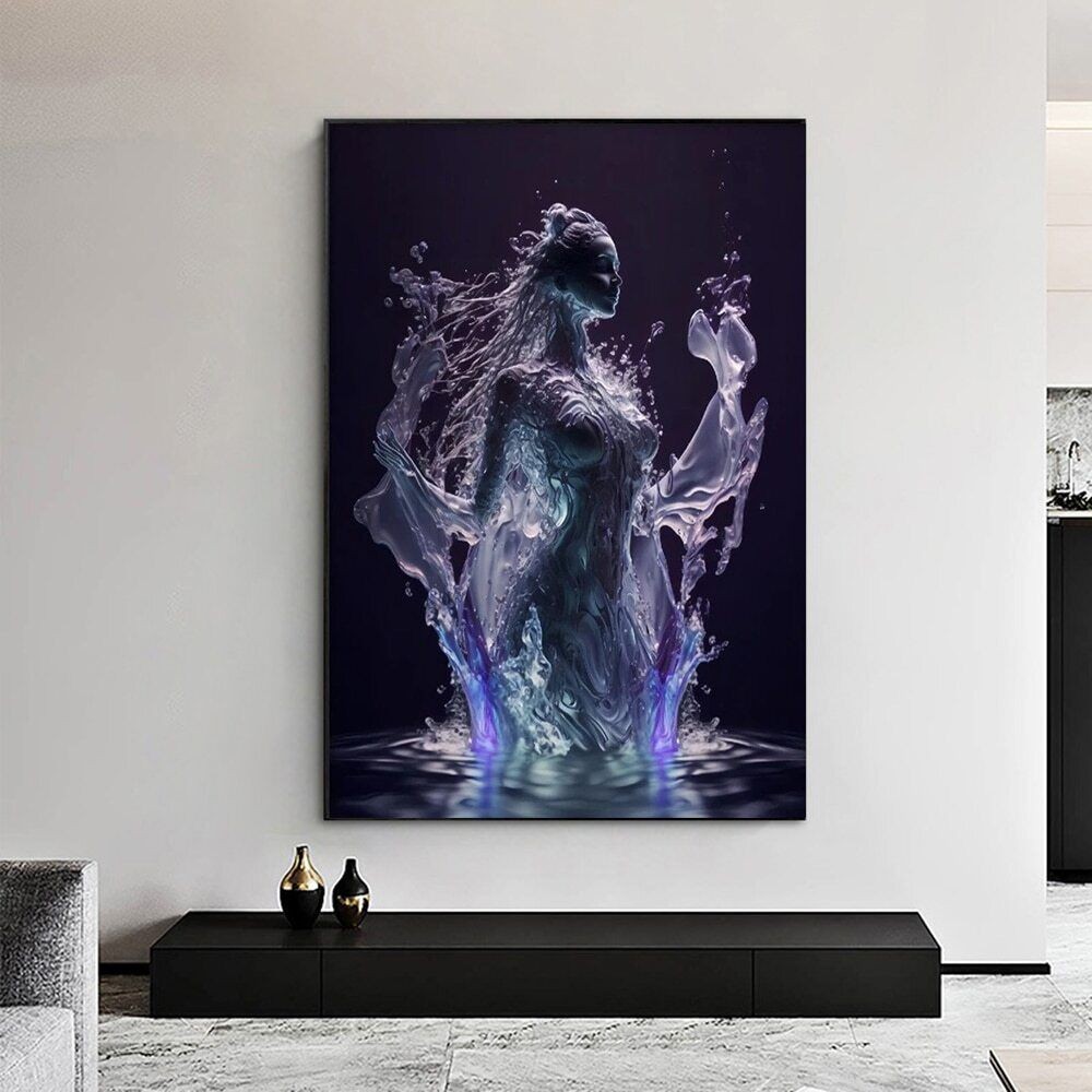 Abstract Water Goddess Portrait Canvas Painting Wall Art Home Decor Poster Print