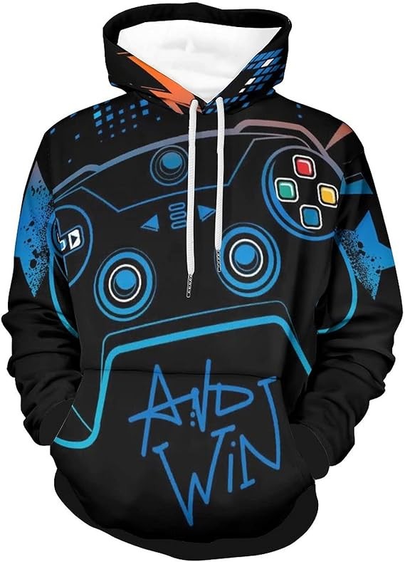 RAMINTSE Video Game Weapon Gamer Play Gaming Men's Long Sleeve Hooded Sweatshirt with Pocket Loose Classic Pullover Lightweight Cozy Soft Hoodie, XL