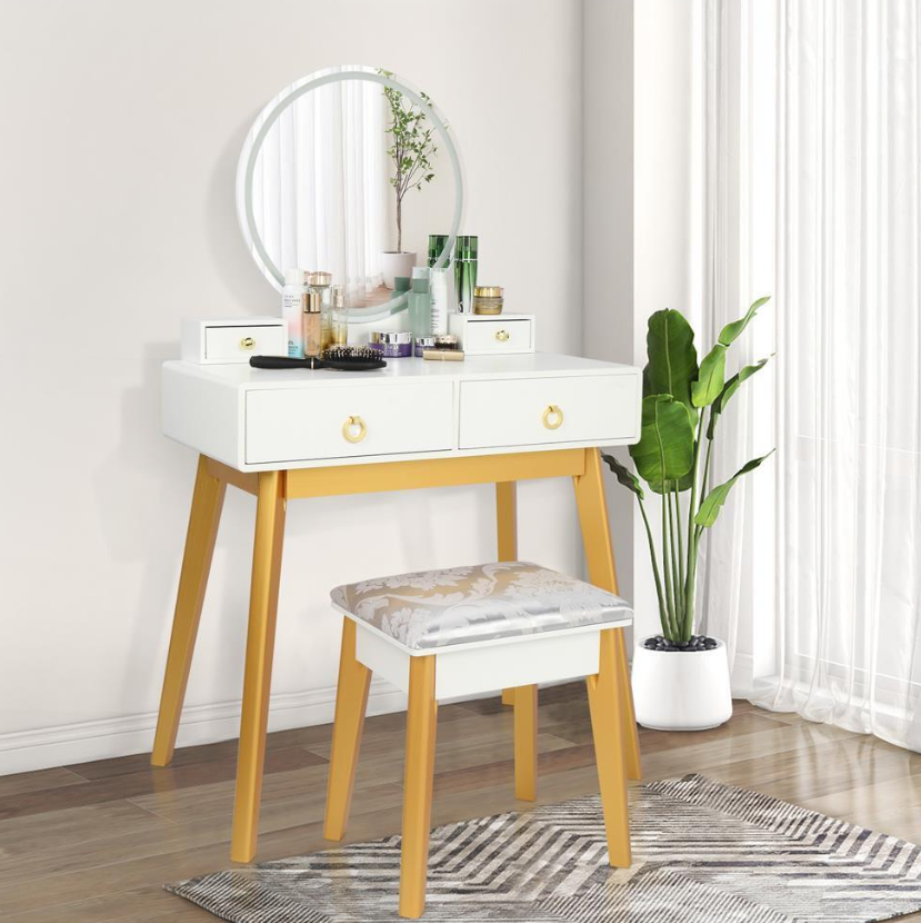 Vanity Table Set with Mirror Led Light Makeup Dressing Table Shelve Dresser Desk