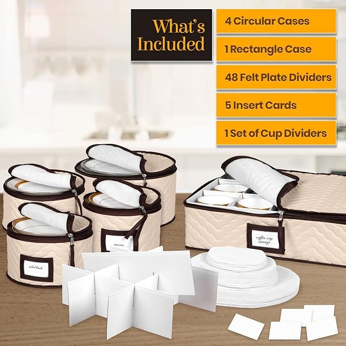 China Storage Containers 5-Piece Set Moving Boxes for Dinnerware, Glasses, Plates, Mugs and Saucers Sturdy Quilted Microfiber Dish Organizer with Dividers for Seasonal Storage - Holds Set of 12