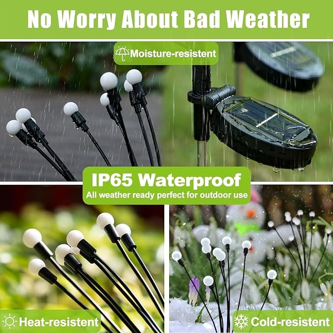 Flumy Solar Lights Outdoor Waterproof 4 Pack, Upgraded Outdoor Solar Lights for Yard Patio Garden Decor, Solar Lights for Outside Gardening Supplies, Firefly Garden Lights Solar Powered Outdoor