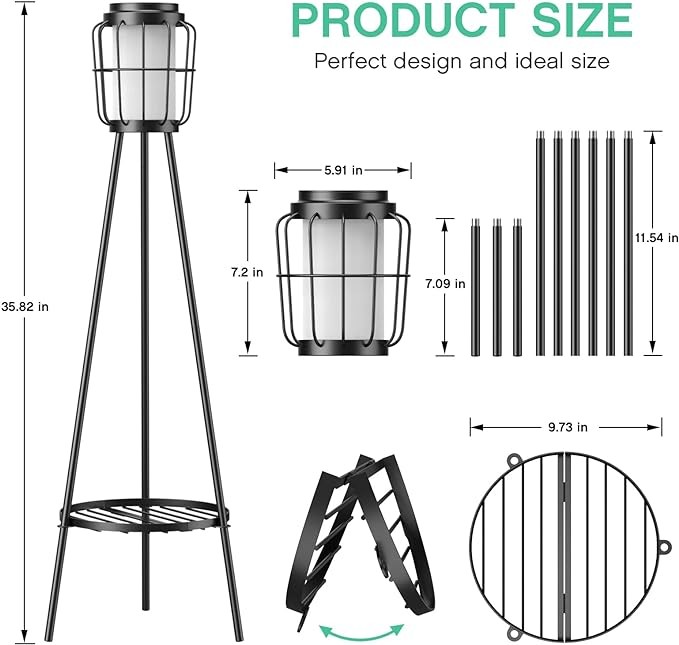 2 Pack Solar Lights Outdoor with Plant Stands, Solar Floor Lamp, Solar Powered Street Lights Metal Tripod Deck Lights for Garden Yard Pathway Driveway Porch
