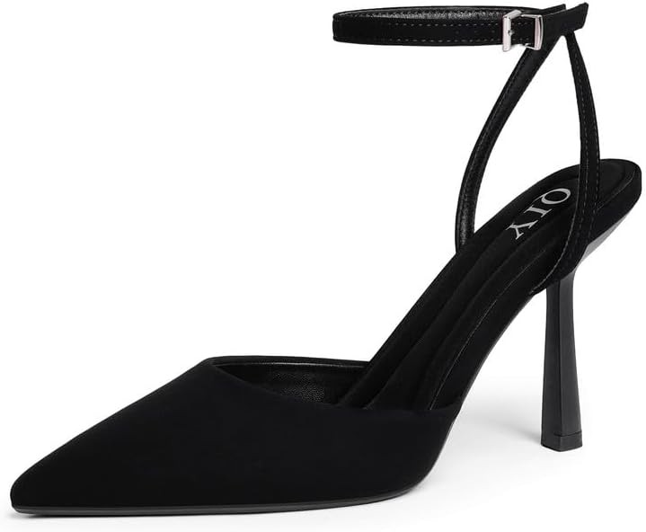 QIY Closed Toe Ankle Strap Heels Women Pumps Pointed Toe Heeled Sandals for Women Stiletto Wedding Dress Shoes