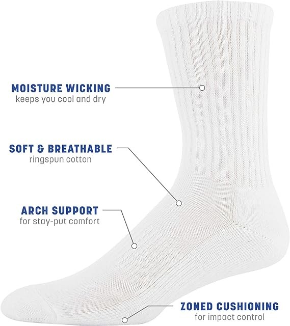 Gildan Men's Active Cotton Crew Socks, 10-pairs