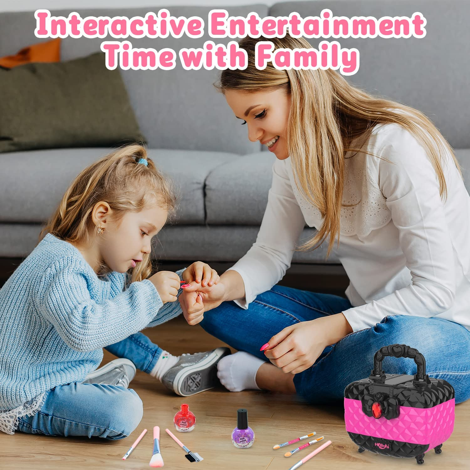 Hollyhi 41 Pcs Kids Makeup Toy Kit for Girls, Washable Makeup Set Toy with Real.