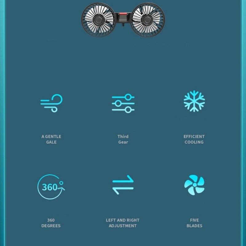 USB Fan Car Electric Clip Cooling Fans USB Powered 5V 2A 360 Degree Rotatable