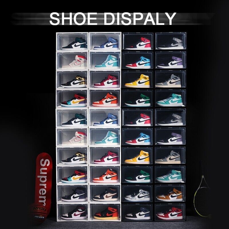 Stackable Magnetic Shoe Storage Box Organizer Sneaker Case Side/Front Container