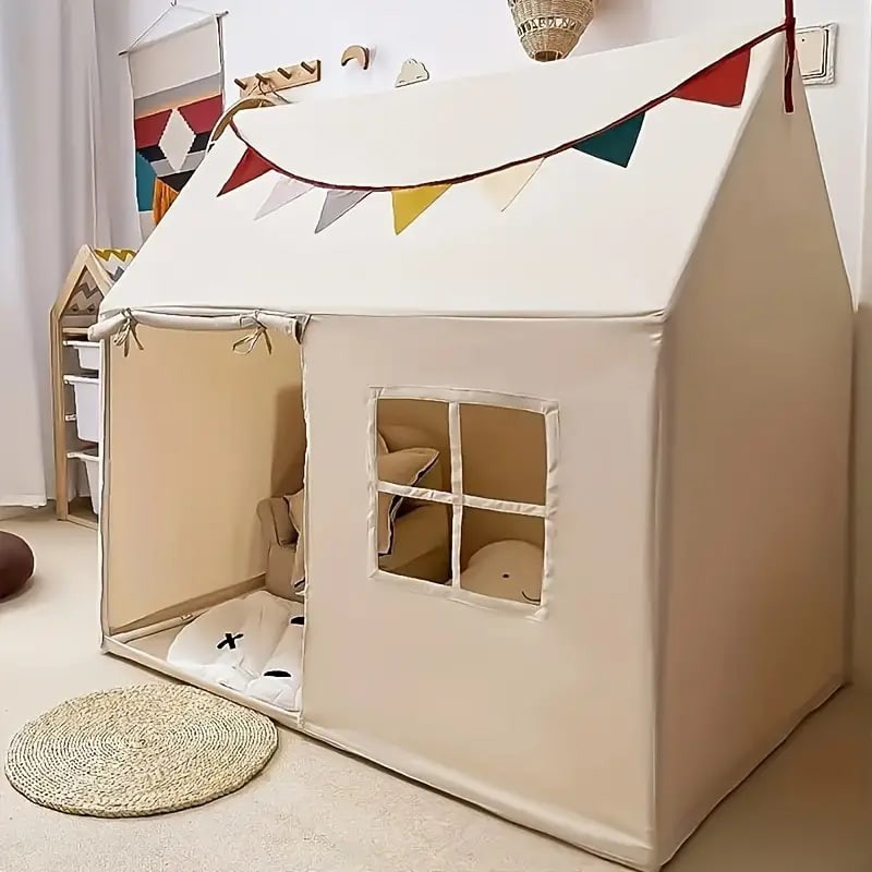 Play Tent with Mat, Star Light Large Kids Playhouse with Windows, Easy to Wash, Indoor and Outdoor Play Tent for Kids, Little Dove Toys for Girls, Neutral Color, 47x40x52