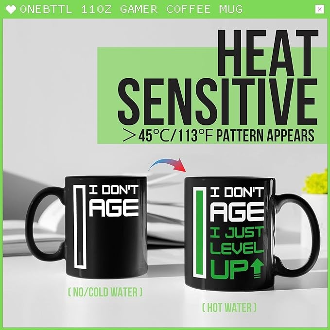Onebttl Gamer Mug Gifts for Men, Gaming Coffee Mug, Ceramic Heat Changing Mug, Gift Idea Cup For Christmas, Birthday- I JUST LEVEL UP 2024
