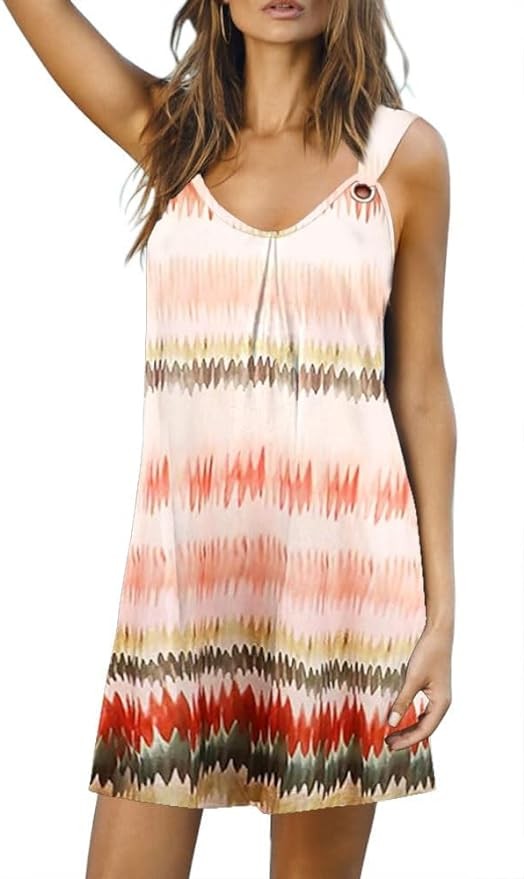 Summer Dresses for Women Scoop Neck O-Ring Shoulder Tank Dress 2024 Casual Mini Beach Sundress