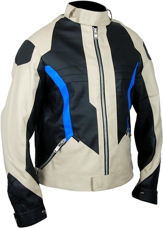 F&H Men's Beige Gaming Soldier Genuine Leather Jacket