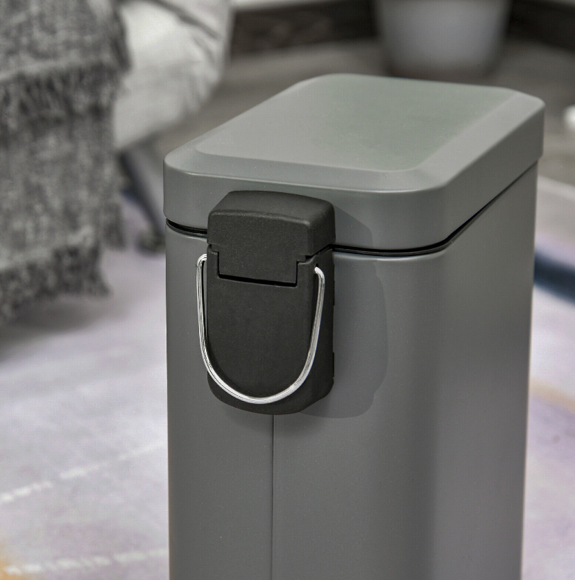 5L Rectangle Compact Bin Steel Body Inner Bucket Quiet-Close Lid w/ Pedal Grey