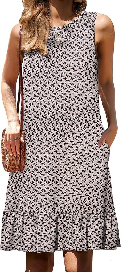 HOTOUCH Women's Summer Dresses Casual Loose Sleeveless Tshirt Sundress Ruffle Hem Tank Dress Beach Dress with Pockets