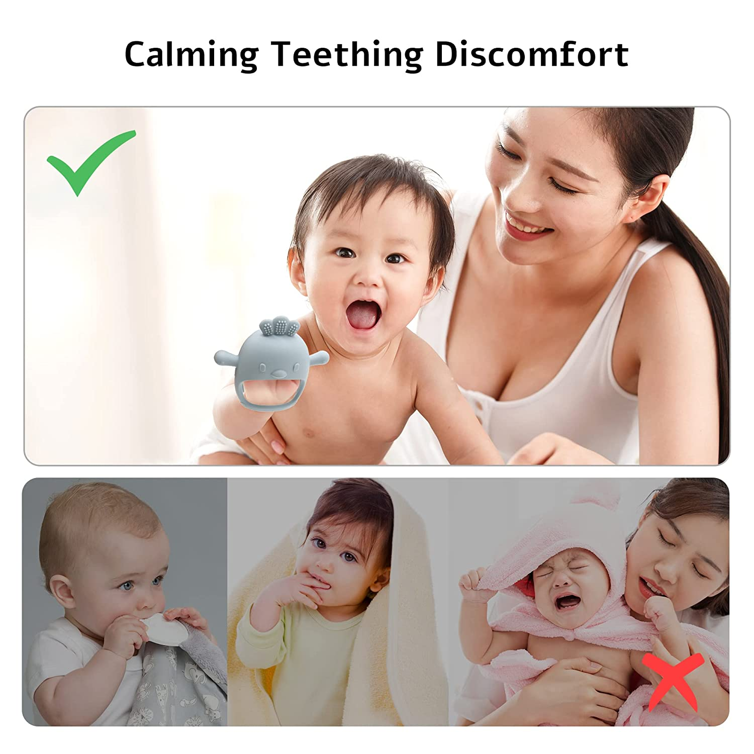 Silicone Teether Toy, for Babies 0-6 Months, BPA Free, anti Dropping Wrist Hand