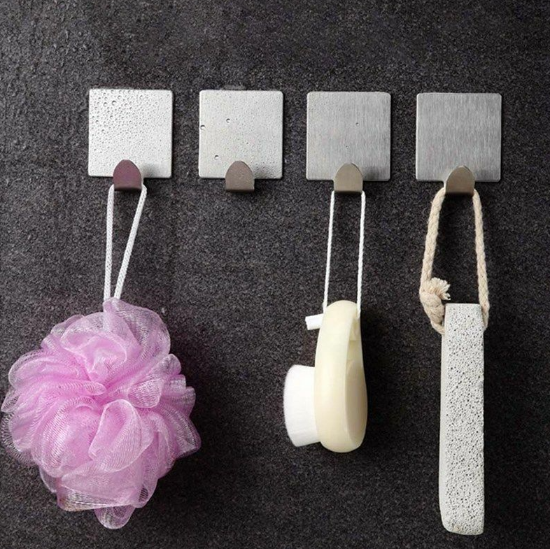 6/12 Pcs Self Adhesive Hooks Stainless Steel Strong Silver Sticky on Wall Hang