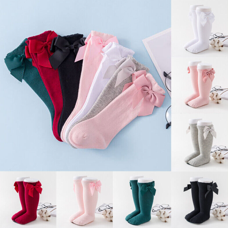 Baby Toddler Girl Knee High Long Socks Cotton Princess Bowknot Tights Stockings