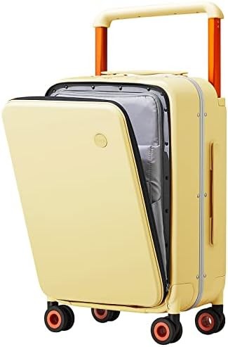 Mixi Carry On Luggage Wide Handle Luxury Design Rolling Travel Suitcase PC Hardside with Aluminum Frame Hollow Spinner Wheels, with Cover, 20 inch, Lark Yellow