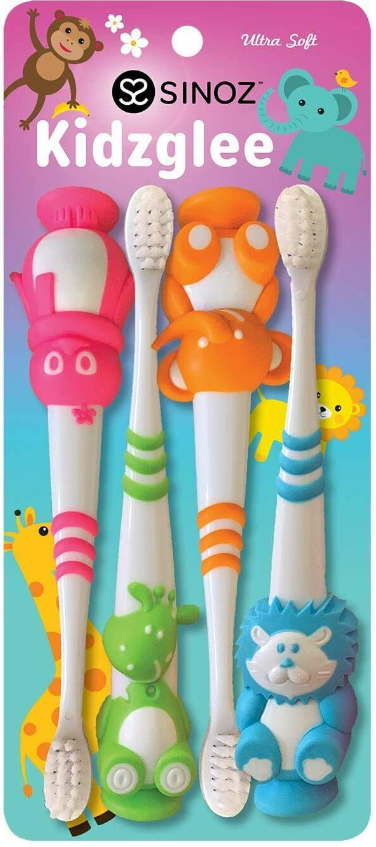 Kids Animal Toothbrush Ultra-Soft Bristles with Suction Cup Base (pack of 4)