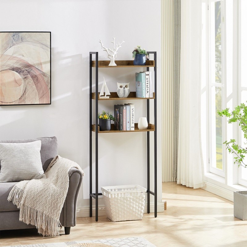 Wooden Over the Toilet Bathroom Storage 3-Tier Shelf Rack Metal Frame Organizer