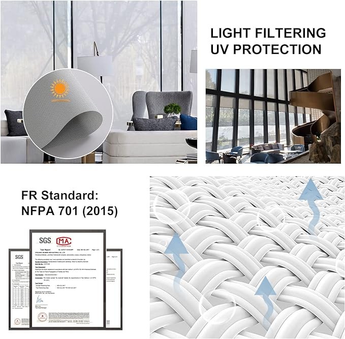 Persilux Solar Shades Light Filtering Window Shades (32" W x 72" H, Grey) UV Protection Flame Retardant, Semi Sheer Roller Shades for Windows, Home, Kitchen, Office Easy to Install