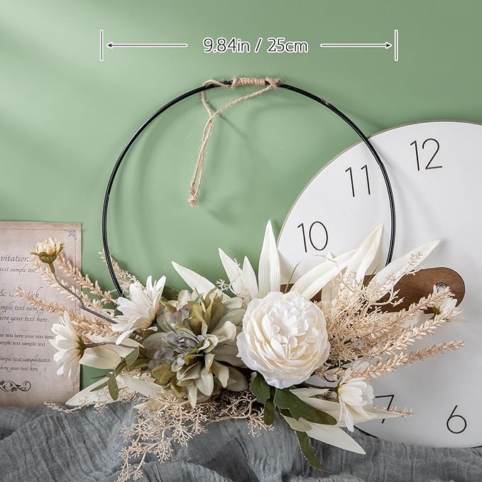 Weldomcor Artificial Floral Wreath for Front Door Floral Hoop Wreath Decor with White Flowers Green Leaves Garland Spring Wall Window Home Hanging Decorations