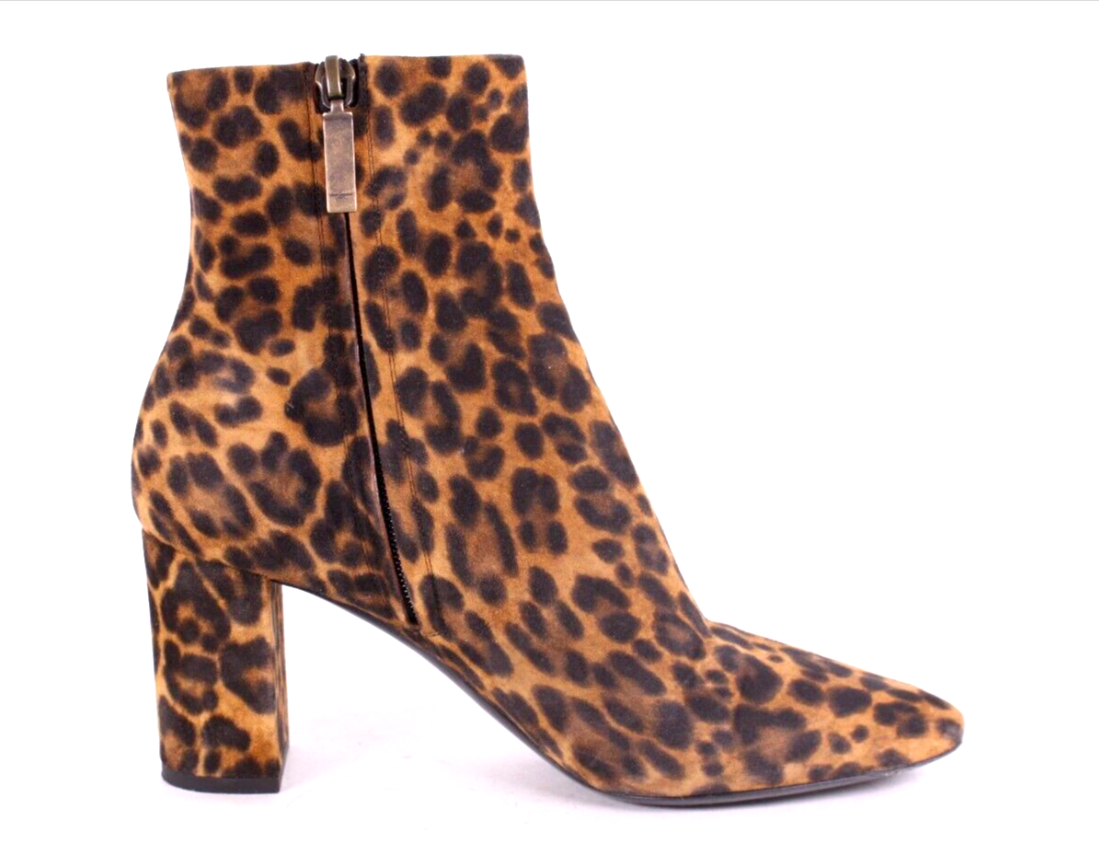 SAINT LAURENT Leopard Print Suede LOULOU Heeled Ankle Boots