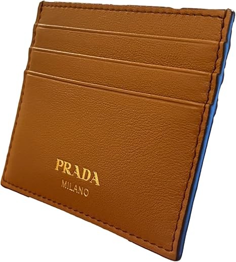 Prada Womens Caramel Soft Grain Leather Gold Embossed Logo Small Card Holder Wallet 2MC025