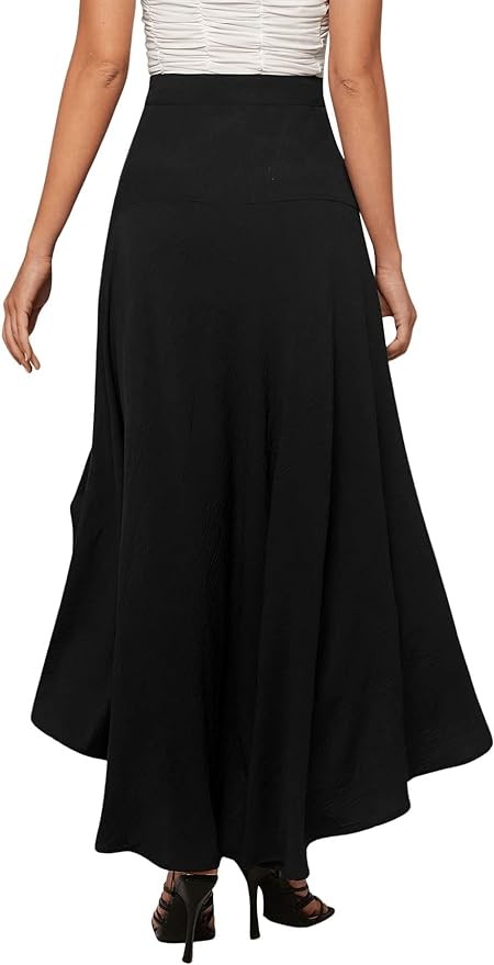 Verdusa Women's Elastic Waist Asymmetrical High Low Flared Maxi Skirt