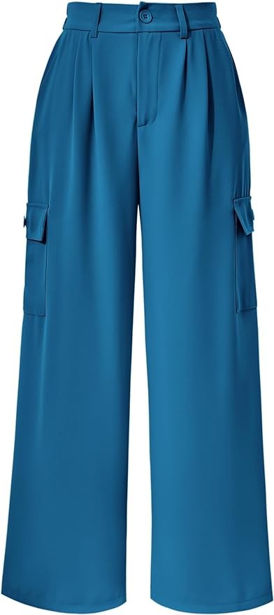 Pretty Garden Womens Business Pants Wide Leg High Waisted Capris Straight Long Work Trousers With Pockets