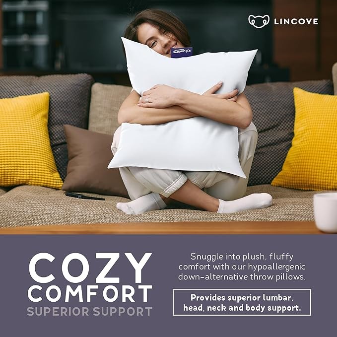 Lincove Euro Throw Pillow Insert Square 24"x24" Pillow – Made in Canada, 100% Cotton Shell, Down Alternative Filling, Vegan-Friendly, Hypoallergenic - Decorative Couch Pillows, 1 Pack