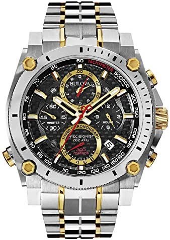 Bulova Men's Icon High Precision Quartz Chronograph Watch, Curved Mineral Crystal, 300m Water Resistant, Continous Sweeping Secondhand, Luminous Markers