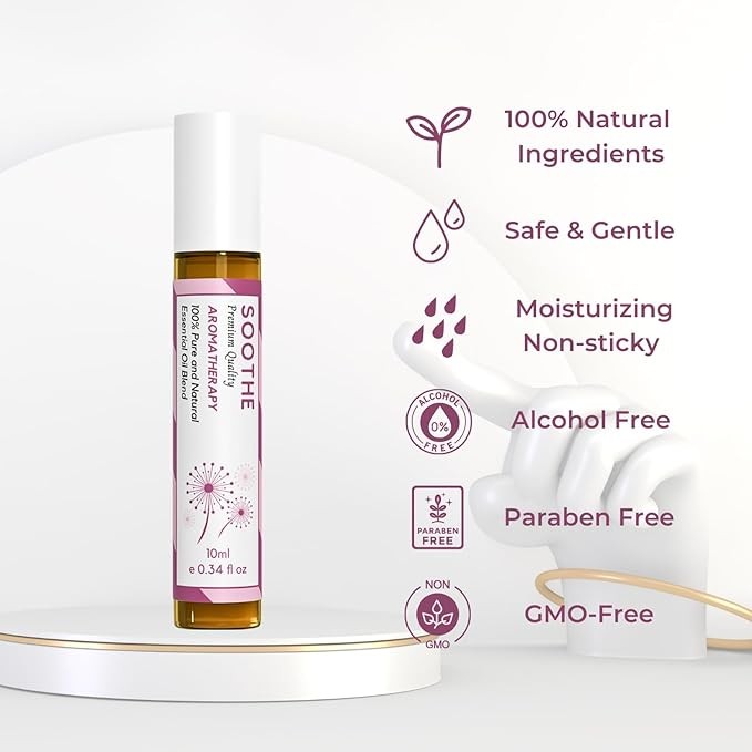 Benatu Soothe Blend Essential Oil Roll On (Infused with Lavender, Geranium, Tangerine Oil)- Travel Size Relaxing Roller for Body Topical Massage, Natural Scent Aromatherapy Gift for Women & Men 10ml