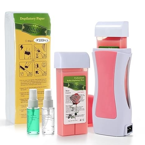 Roll on Waxing Kit Roll on Wax Kit for Women and Men Wax Kit for Sensitive Skin Wax Roller Kit with Wax Paper Wax Warmer Rose Roll Soft Wax Pre-wax treatment and After-wax Treatment Wax Kit