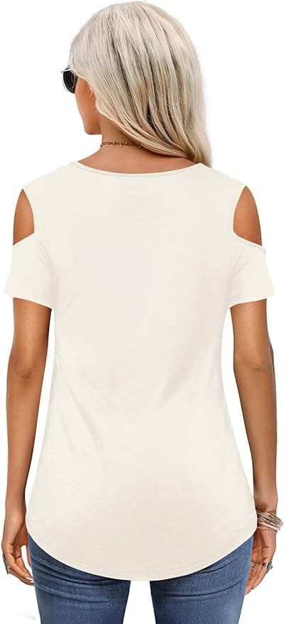 Amoretu Womens Short/Long Sleeve Cold Shoulder Basic Tee Tops Shirts
