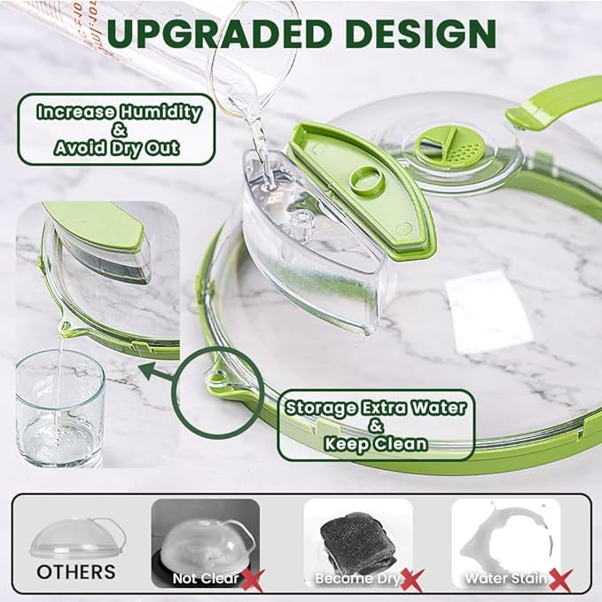 Gracenal Microwave Splatter Cover 12 Inch, Microwave Cover for Food with Handle and Water Steamer, Clear Microwave Food Cover, Kitchen Utensils, Kitchen Gifts, House Warming Gifts New Home, Green
